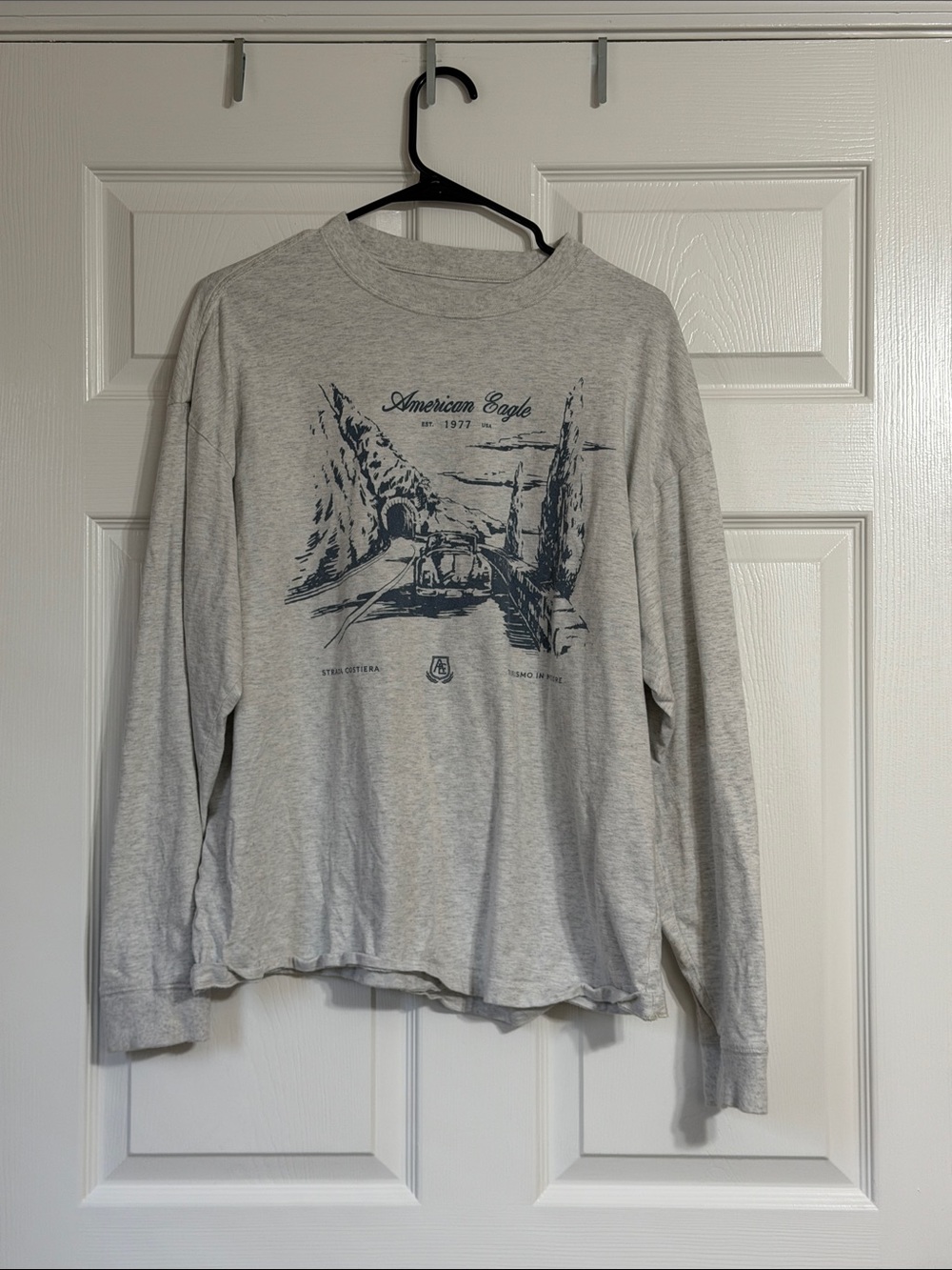 American Eagle Outfitters Gray Long-Sleeve Tee with Navy Scenic Graphic - Picture 2 of 5